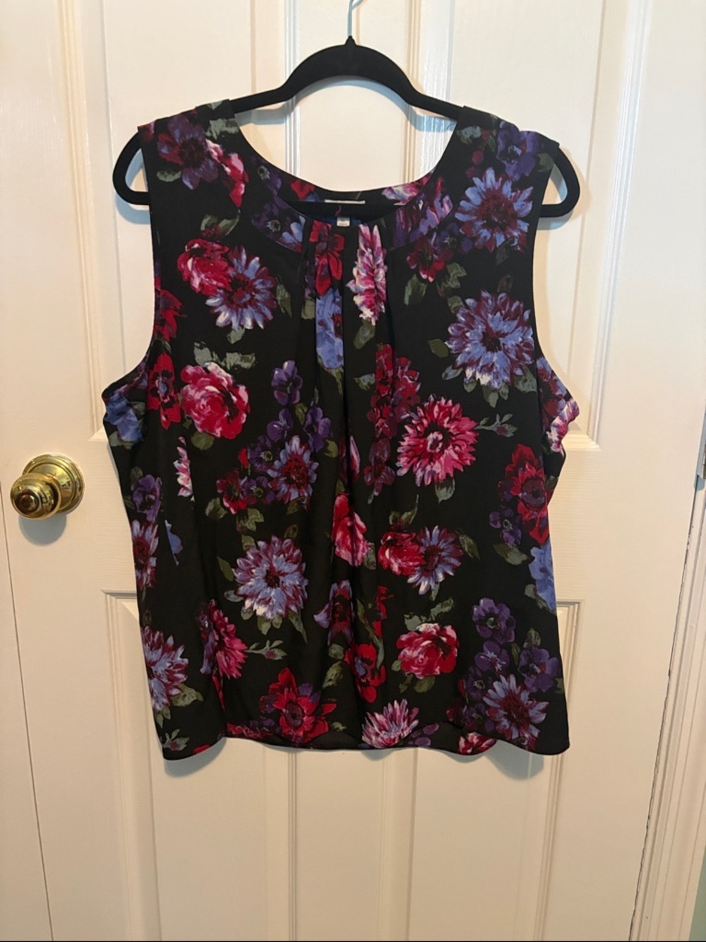 Talbots Black Floral Sleeveless Camisole with Red & Purple Flowers